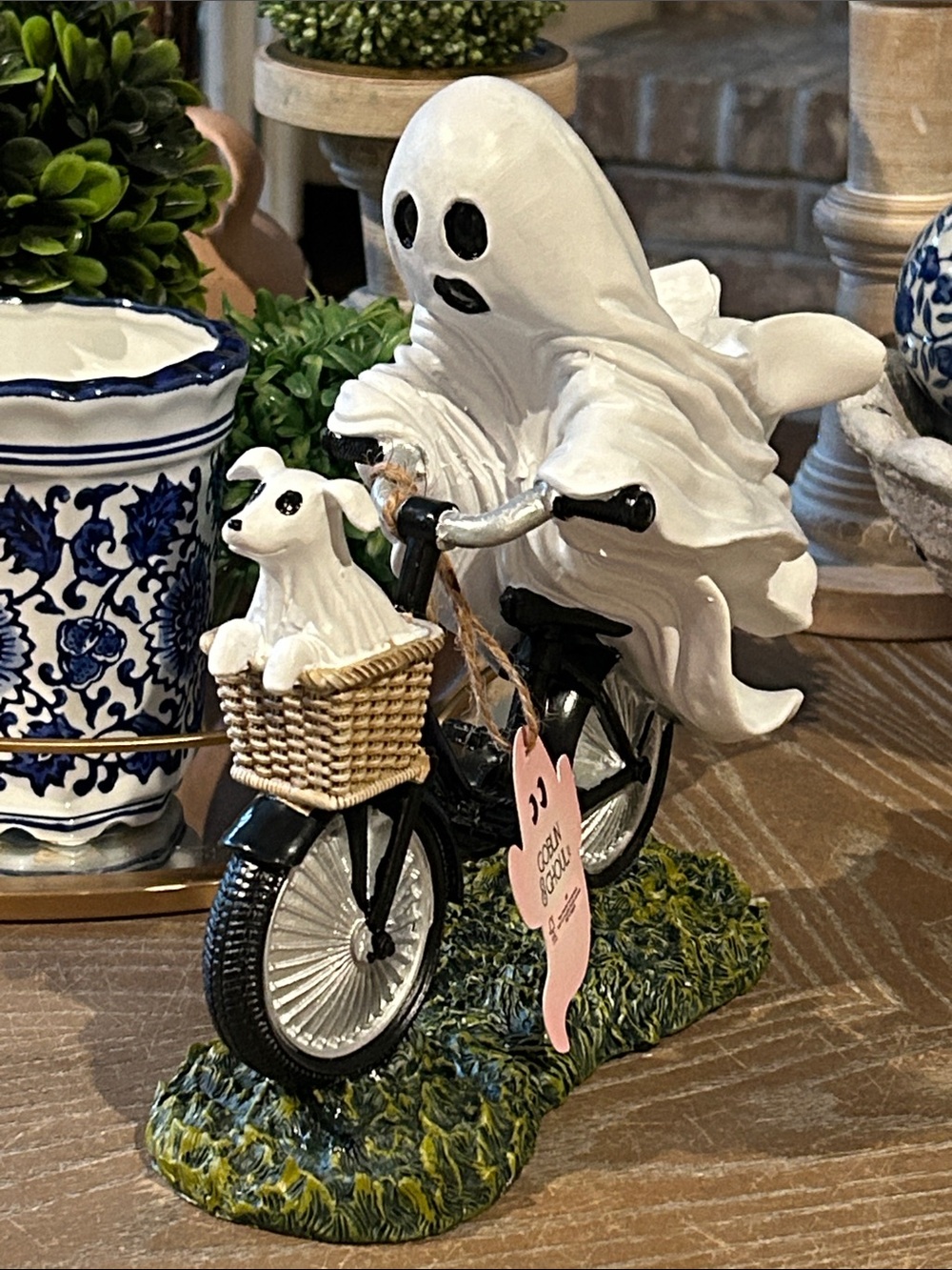 NEW! Halloween BOO Ghost Riding Vintage Bicycle with Basket & Puppy Dog